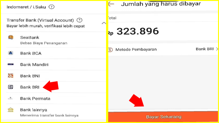 pilih transfer bank virtual account bank bri