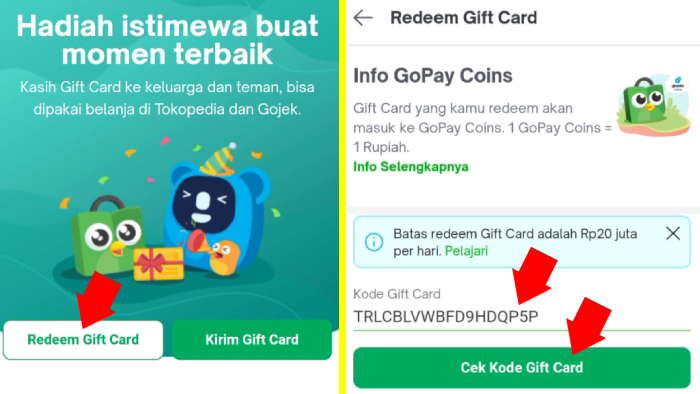 redeem gift card cek kode gift card tokopedia