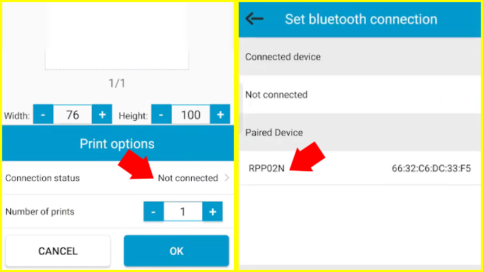 set koneksi bluetooth aplikasi print label