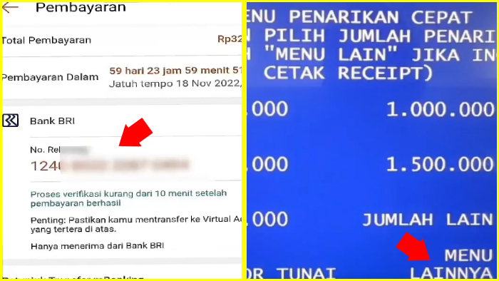 setelah dapat nomor va bri akses atm bri terdekat pilih menu lainnya