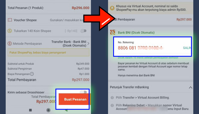 shopee buat pesanan - nomor rekening bni virtual account