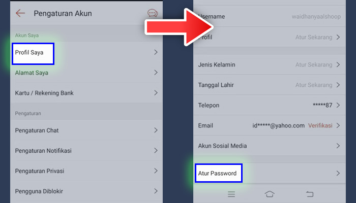 shopee profil saya - atur password