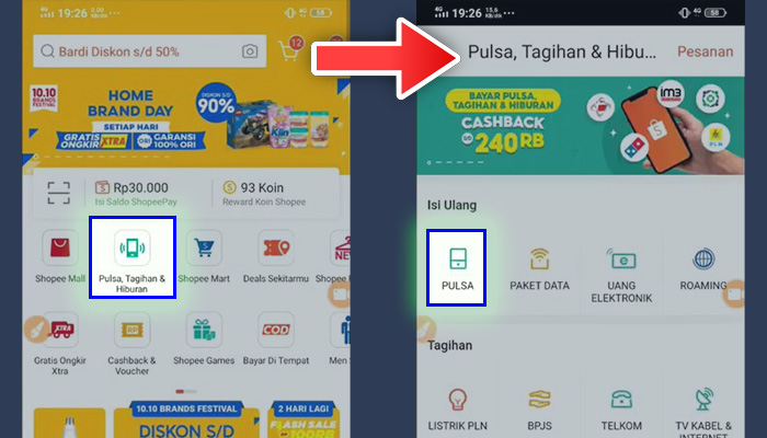 shopee pulsa tagihan hiburan - pulsa