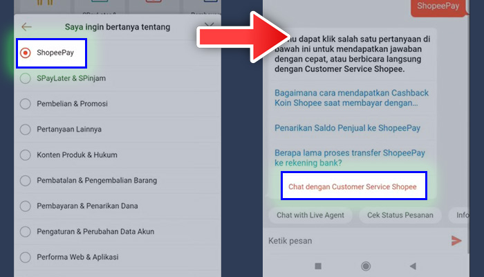 shopee shopeepay - chat dengan customer service shopee
