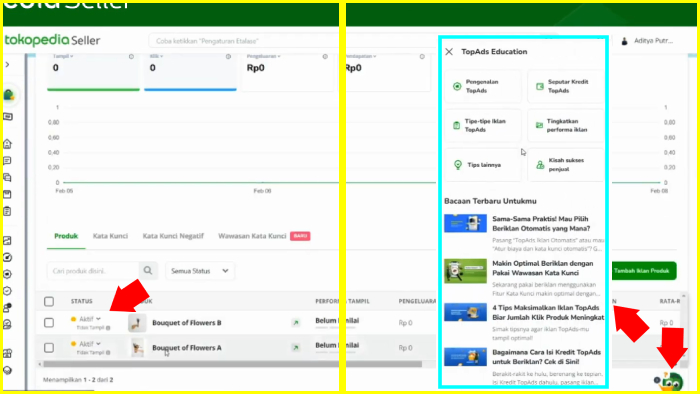 status iklan aktif dan topads education