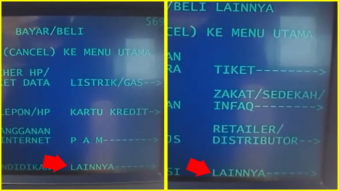 tap menu lainnya pada atm mandiri