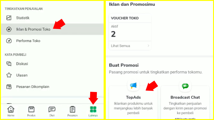 tap menu lainnya tap ikan dan promosi toko lalu tap topads