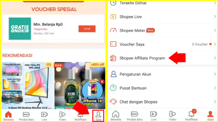 tap menu saya tap shopee affiliate program