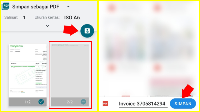 tekan ikon simpan sebagai pdf untuk mendownload invoice lalu ganti nama nya
