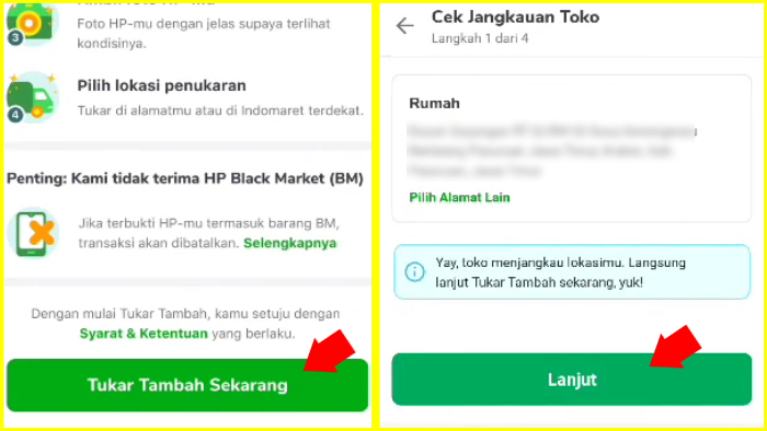 tekan tombol tukar tambah sekarang dan cek jangkauan toko tokopedia