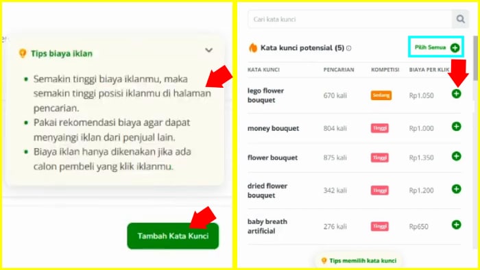 tips biaya iklan dan tambah kata kunci iklan manual tokopedia