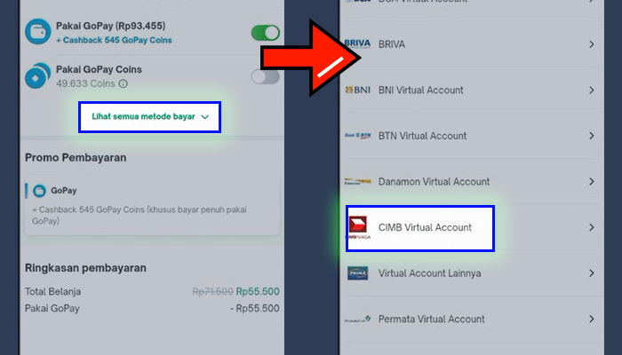 tokopedia lihat semua metode bayar - cimb niaga