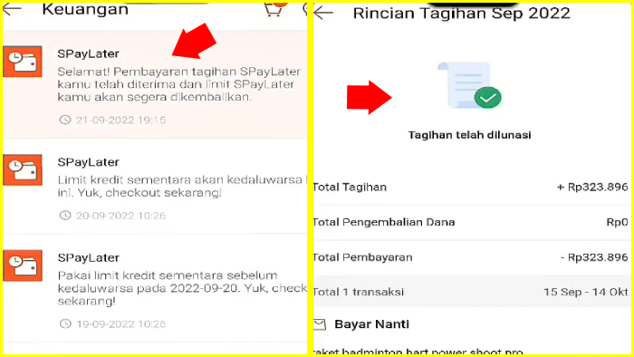 transaksi terakhir telah berhasil tagihan shopee paylater telah lunas