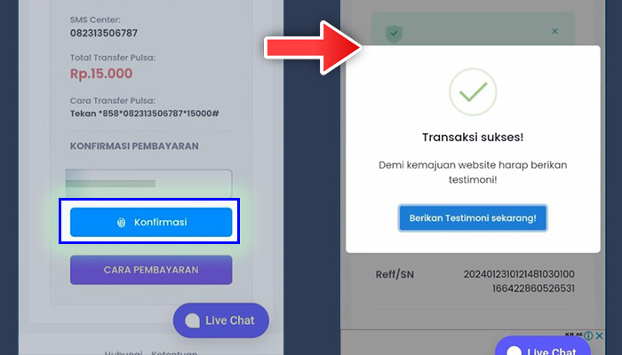 tukar co id pulsa dana konfirmasi - transaksi sukses