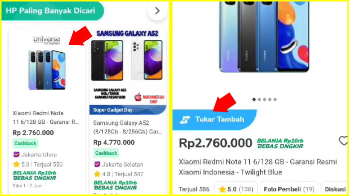 tukar dengan hp baru penanda tukar tambah tokopedia