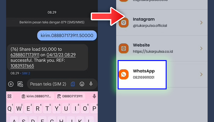tukar pulsa transfer pulsa berhasil - verifikasi whatsapp