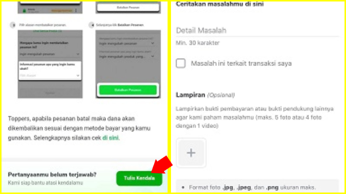 tulis kendala untuk kamu kirimkan ke customer service tokopedia