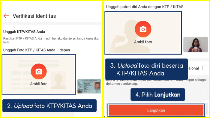 upload foto ktp selfie lalu tekan lanjutkan