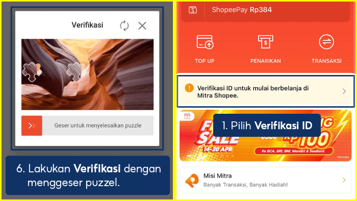 verifikasi puzzel lalu verifikasi id untuk belanja di mitra shopee