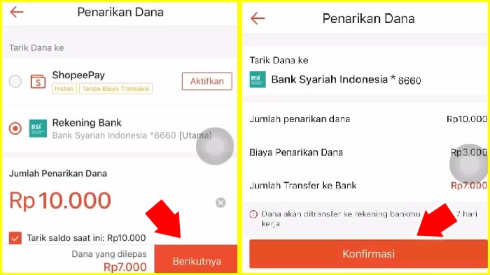 ada biaya penarikan dana dari shopee