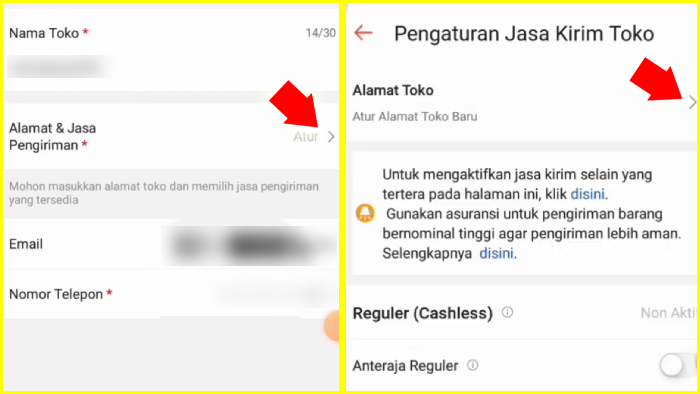 atur alamat dan jasa pengiriman pengaturan jasa kirim toko shopee