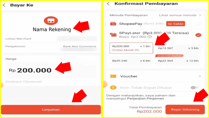 bayar ke nama rekening neobank konfirmasi