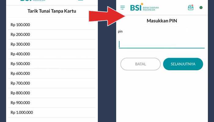 bsi mobile tarik tunai tanpa kartu nominal - pin