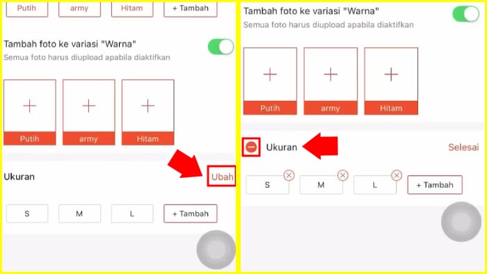 buang variasi yang tidak kamu perlukan tampil di toko shopee mu