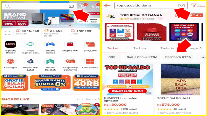 cari top up saldo dana di shopee