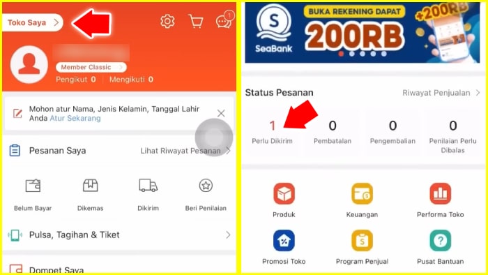 cek pesanan masuk ke toko shopee