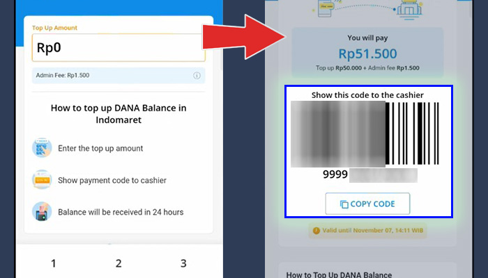 dana isi saldo indomaret nominal - barcode
