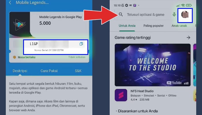dana kode voucher mobile legends in google play - play store profile