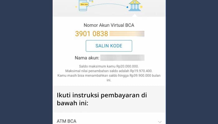 dana nomor akun virtual bca