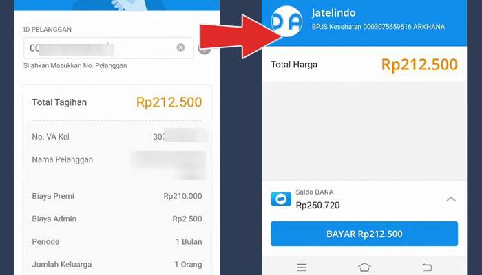 dana nomor bpjs kesehatan detail pembayaran - konfirmasi pembayaran
