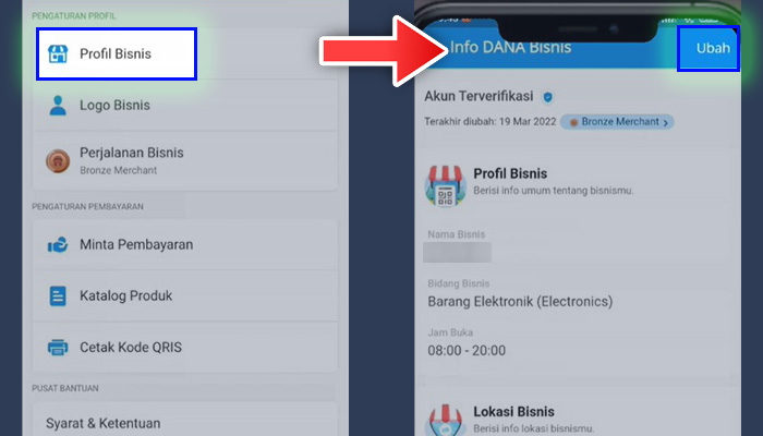 dana profil bisnis - ubah