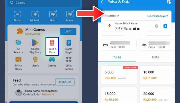dana pulsa dan data - nomor hp nominal