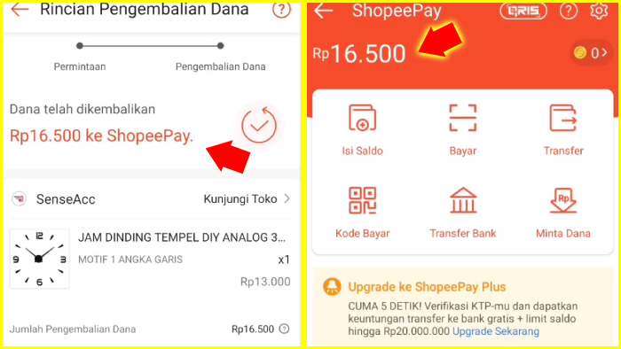 dana refund telah masuk ke shopeepay