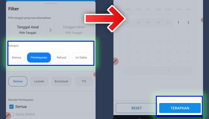 dana riwayat filter kategori - simpan