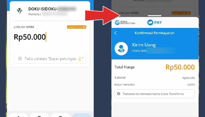 dana transfer doku nominal - konfirmasi pembayaran