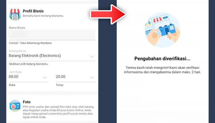 dana ubah profil bisnis - pengubahan diverifikasi