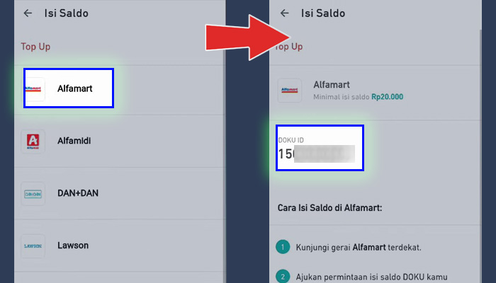doku isi saldo alfamart - doku id