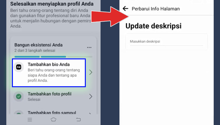 facebook pro tambahkan bio anda - update deskripsi