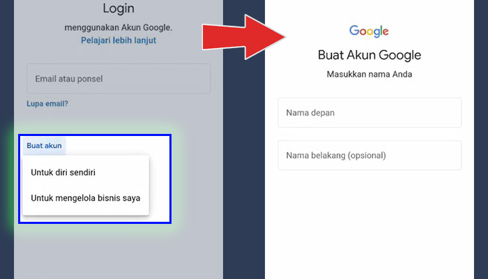 google buat akun untuk diri sendiri - masukkan nama