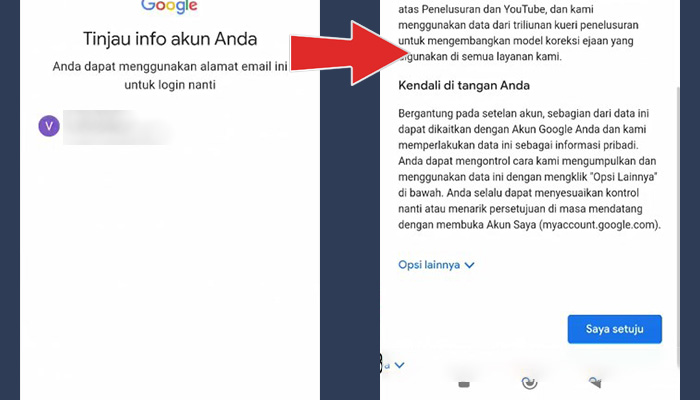 google tinjau info akun anda - syarat dan ketentuan saya setuju