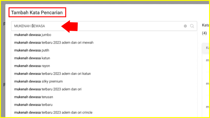 gunakan fitur tambah kata pencarian