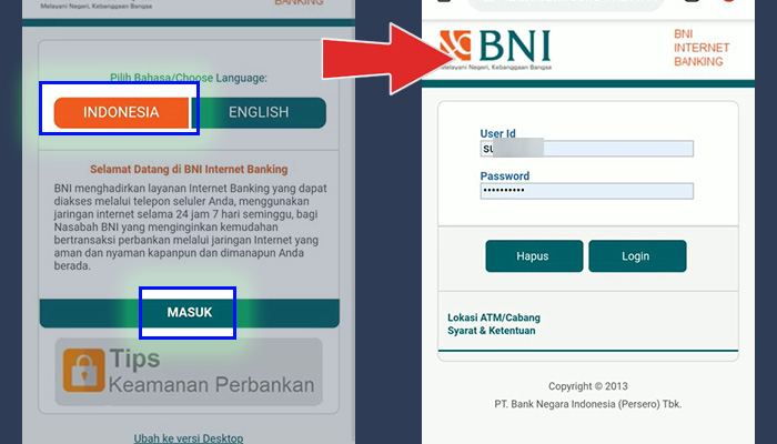 ibank bni indonesia masuk - user id password login