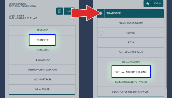 ibank bni transfer - virtual account billing