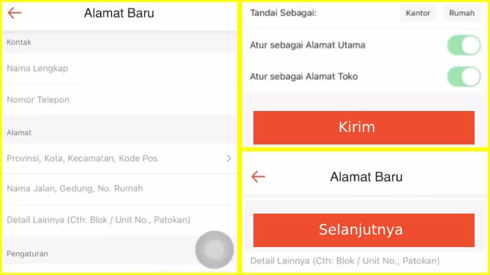 isi alamat rumah atau toko shopee mu