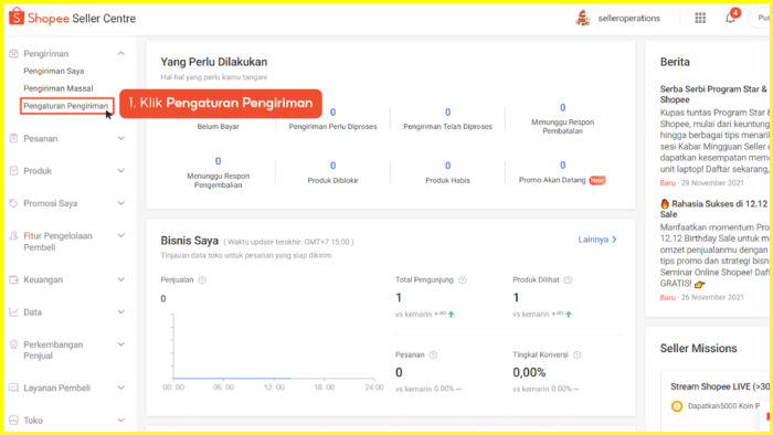klik pengaturan pengiriman seller centre shopee