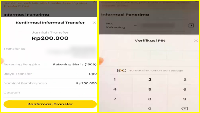 konfirmasi informasi transfer ke rekening bank